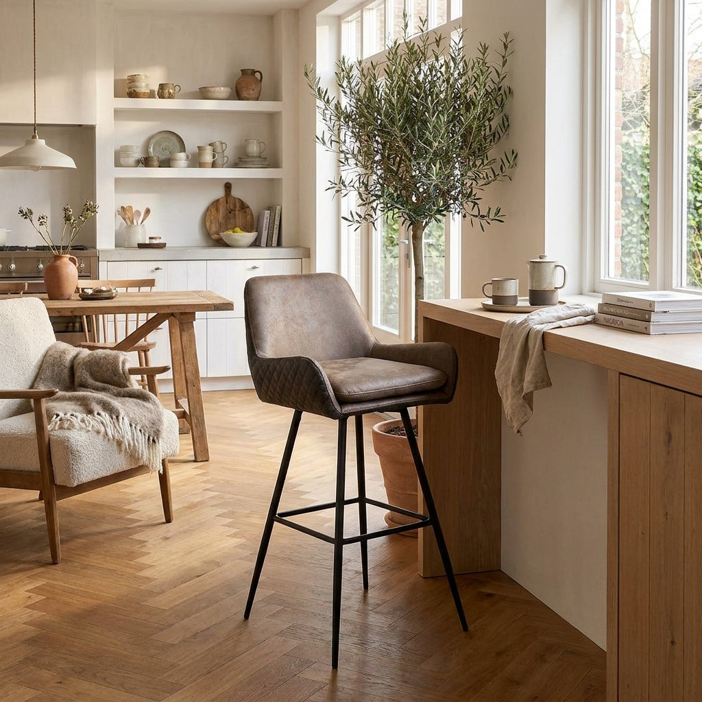 Richmond Interiors Barstoel Linsey - Leer Draaibaar - Set van 2
