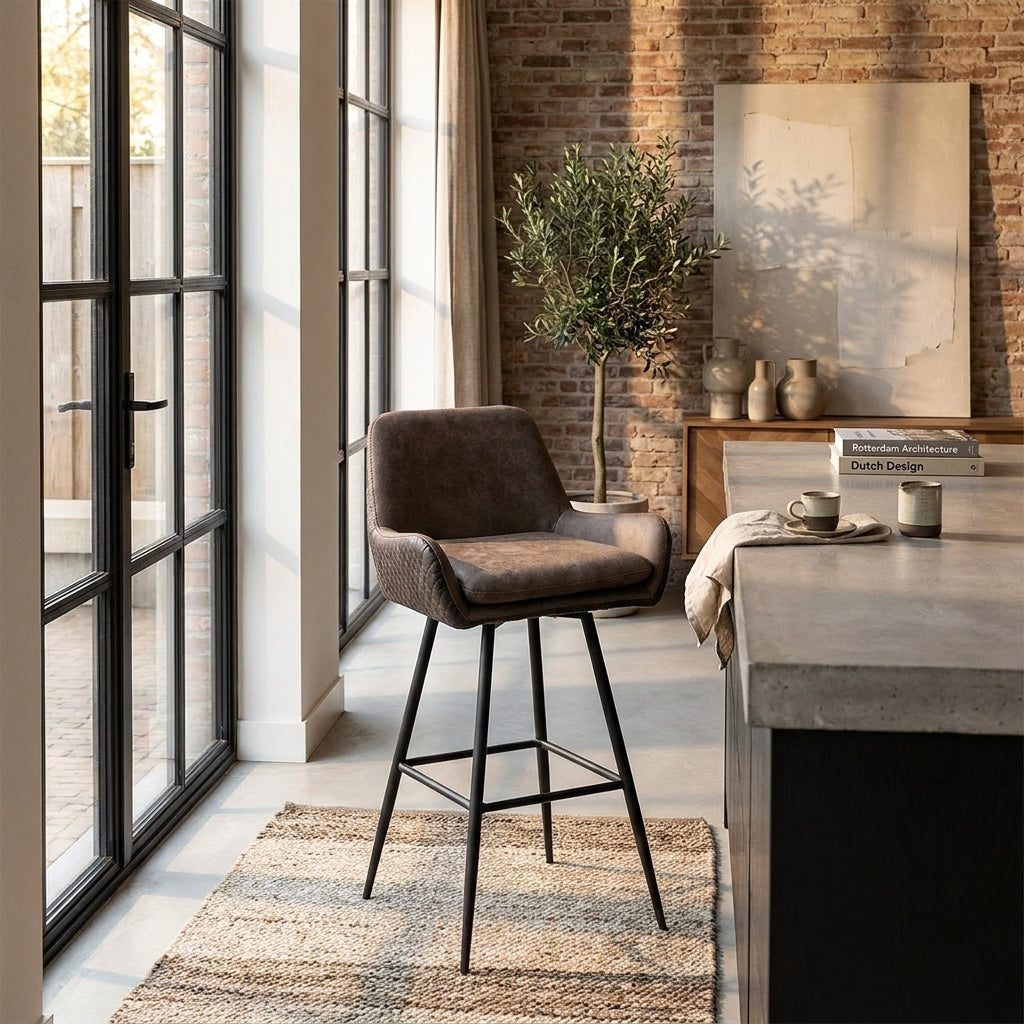 Richmond Interiors Barstoel Linsey - Leer Draaibaar - Set van 2