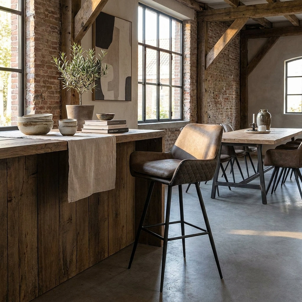 Richmond Interiors Barstoel Linsey - Leer Draaibaar - Set van 2