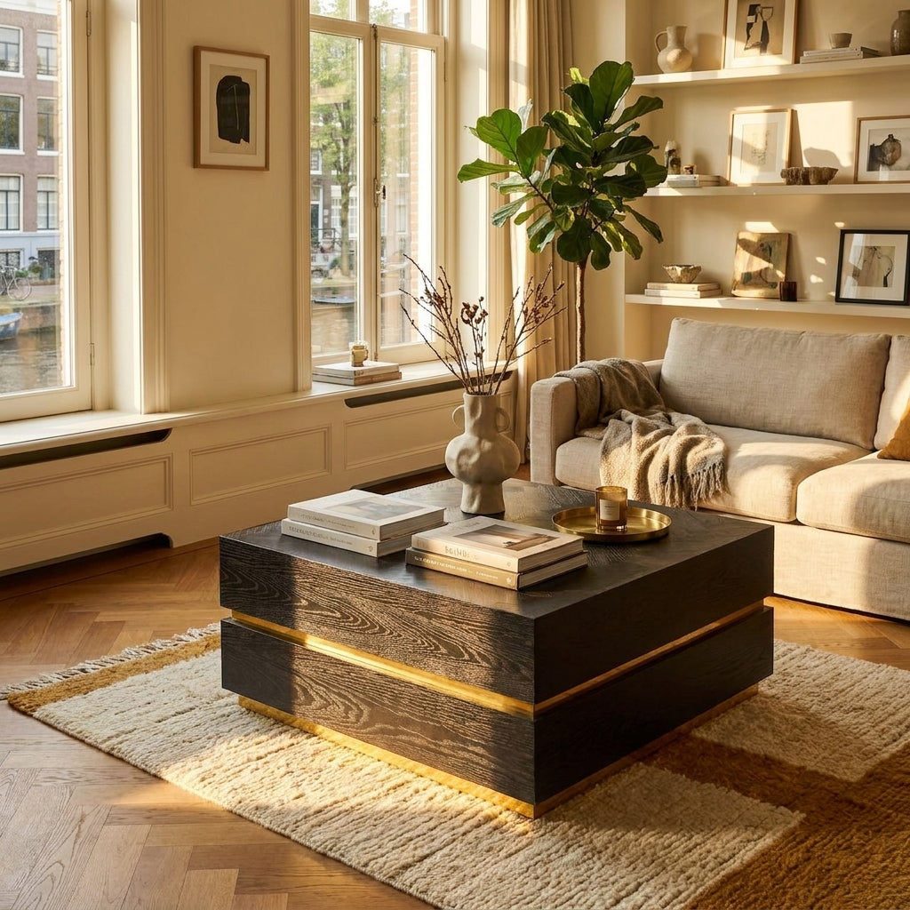 Coffee table Blackbone Gold black rustic 90x90