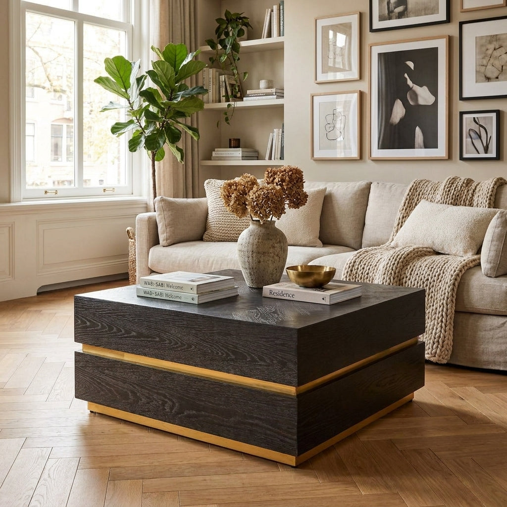Coffee table Blackbone Gold black rustic 90x90
