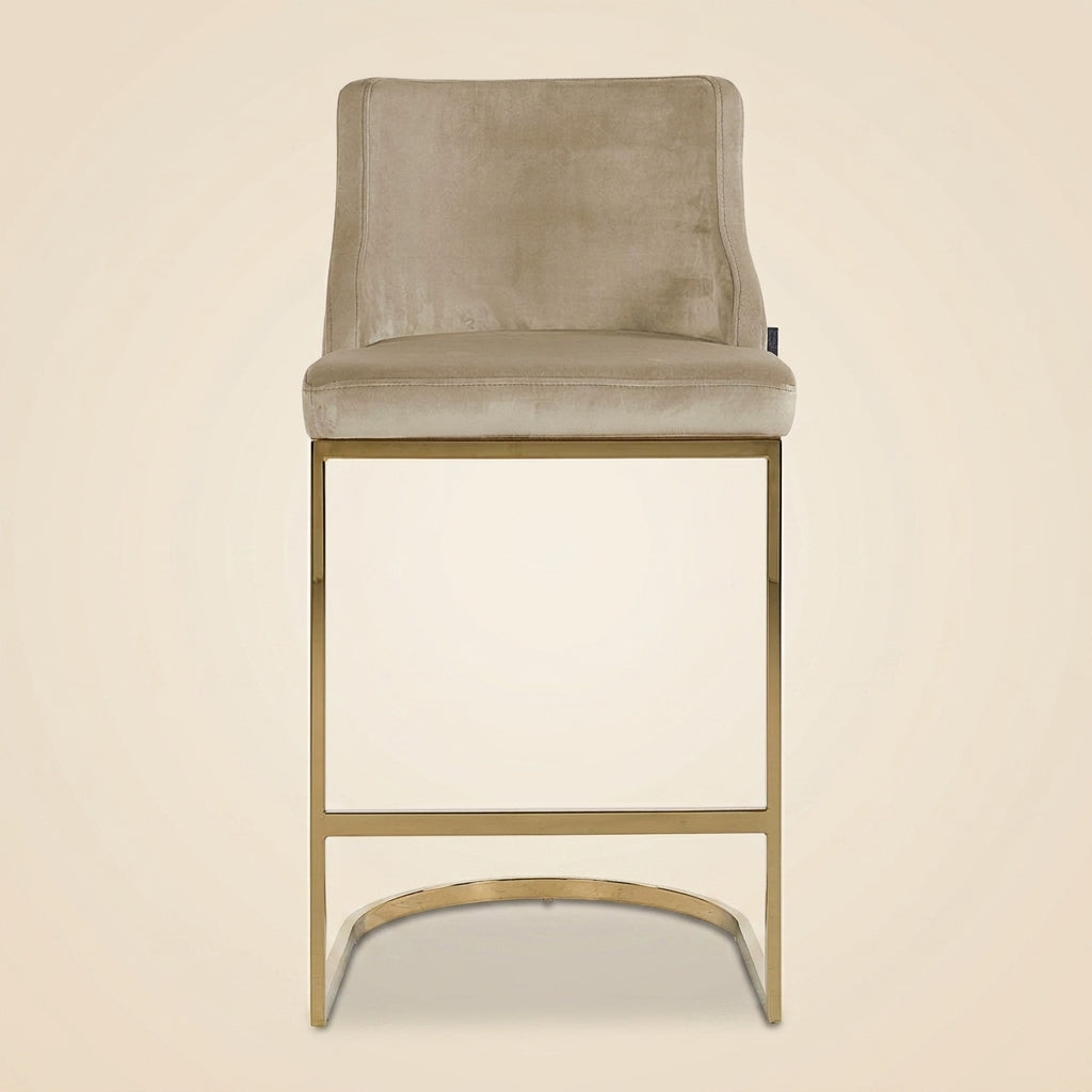 Richmond Interiors Barstoel Bolton - Khaki Velvet Goud - Brandvertragend - Set van 2