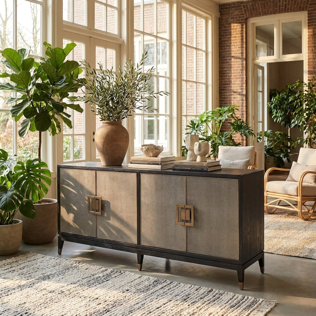 Richmond Interiors Dressoir Bloomville Segrijn Messing — Art Deco woonkamer