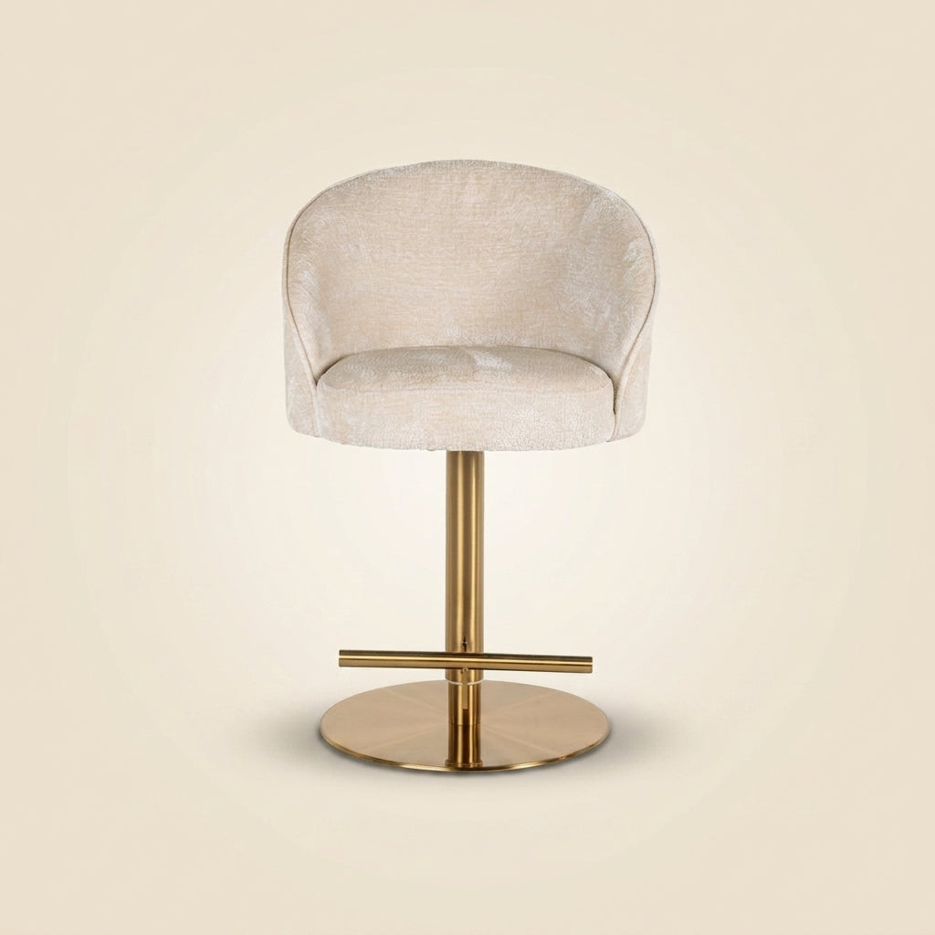 Bar stool Zabi white chenille swivel