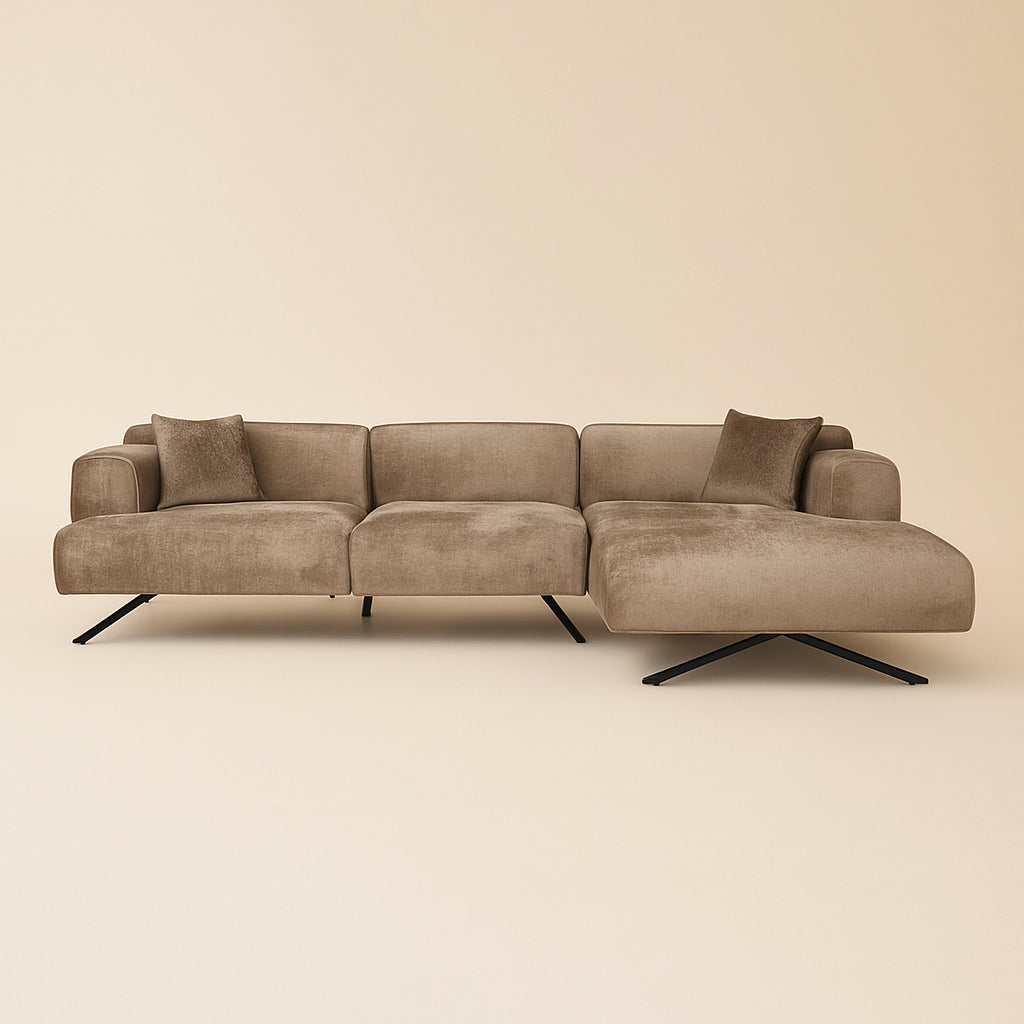Bank Donovan taupe chenille 3-seater + lounge right