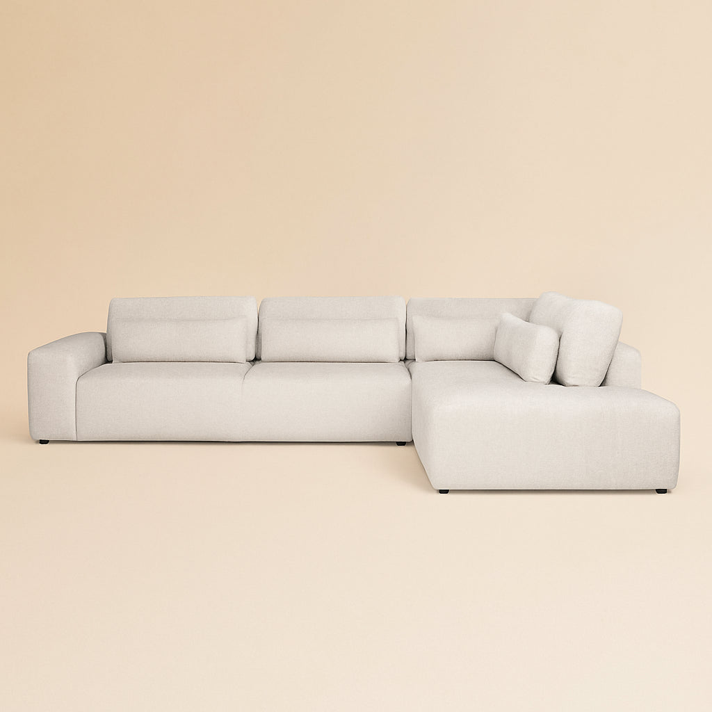 Bank Lund Cream Fusion 3-seater + Ottoman Right