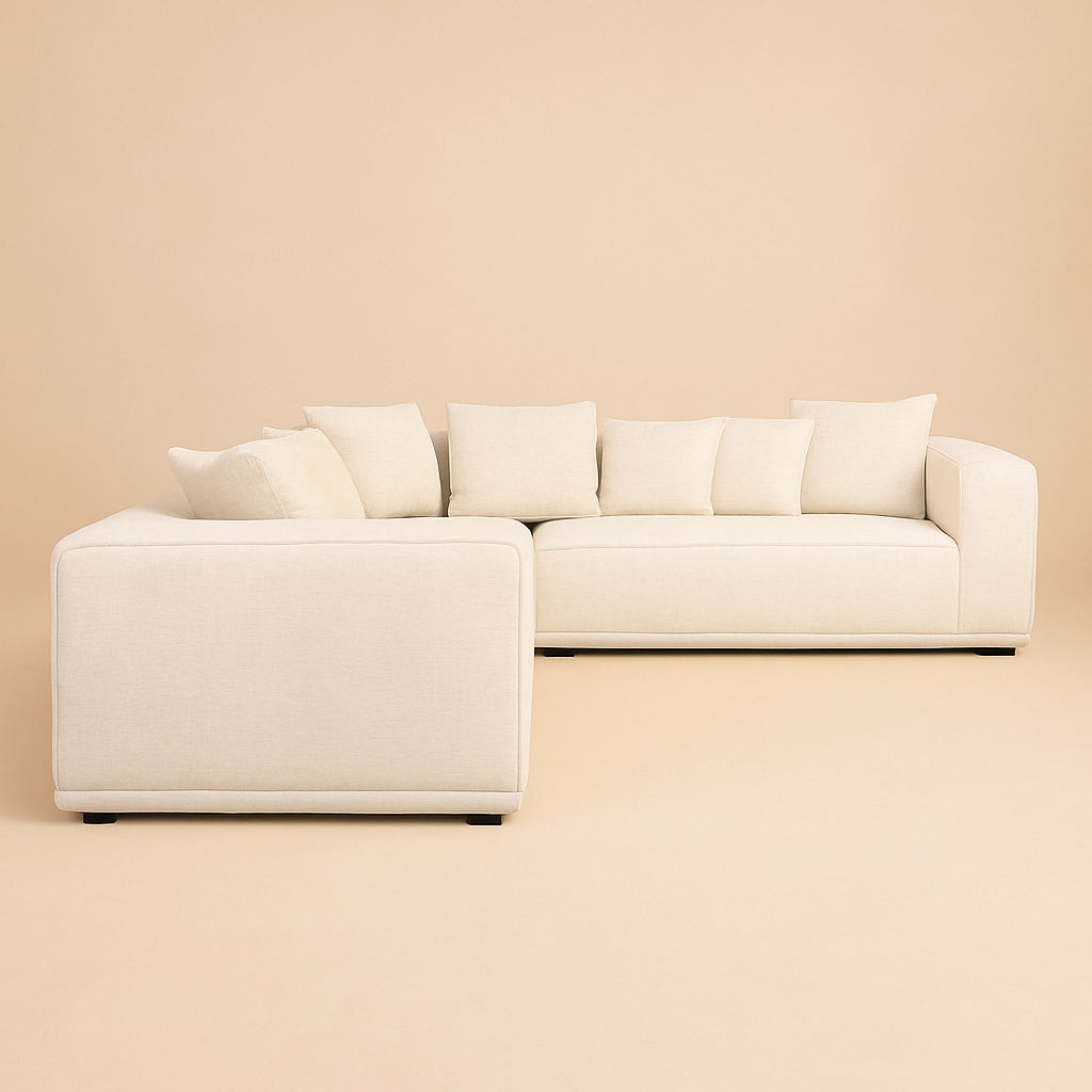 Richmond Interiors Hoekbank Lusso Beige Chenille — luxe L-bank woonkamer