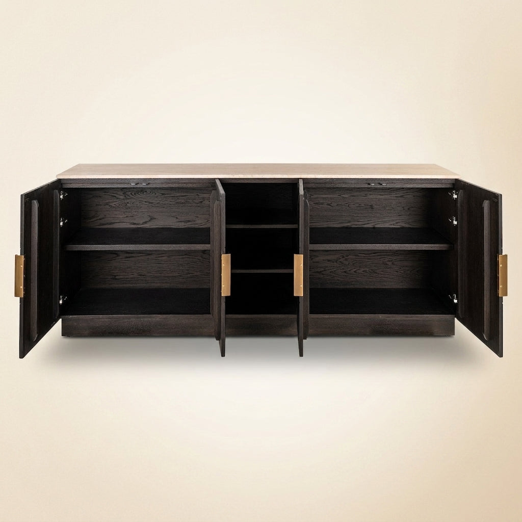 Richmond Interiors Dressoir Claremont Marmeren Blad Bruin — 4 deuren opbergruimte