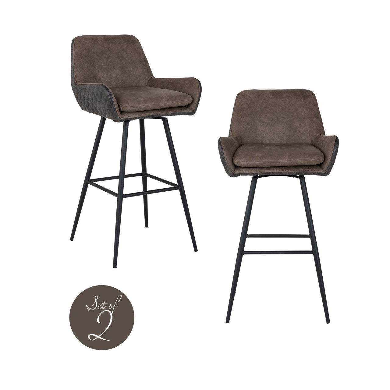 Richmond Interiors Barstoel Linsey - Leer Draaibaar - Set van 2