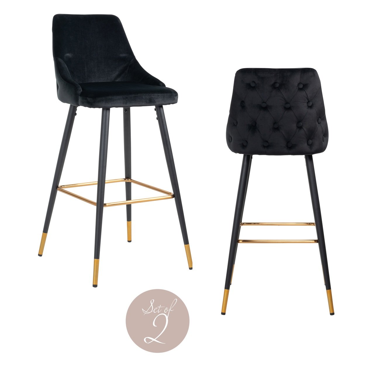 Barstoel Imani Black Velvet (set Of 2)