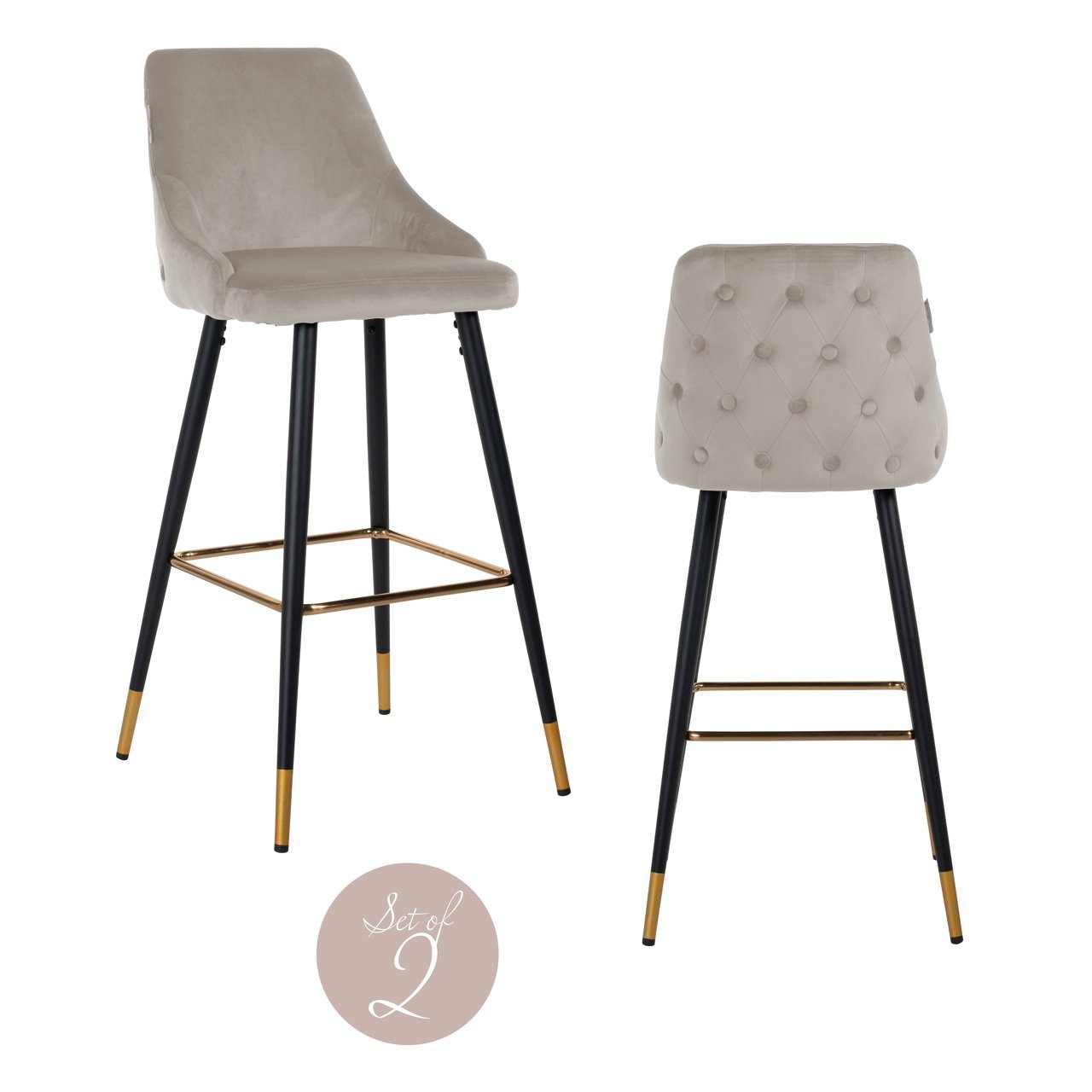 Barstoel Imani khaki velvet (Set of 2)