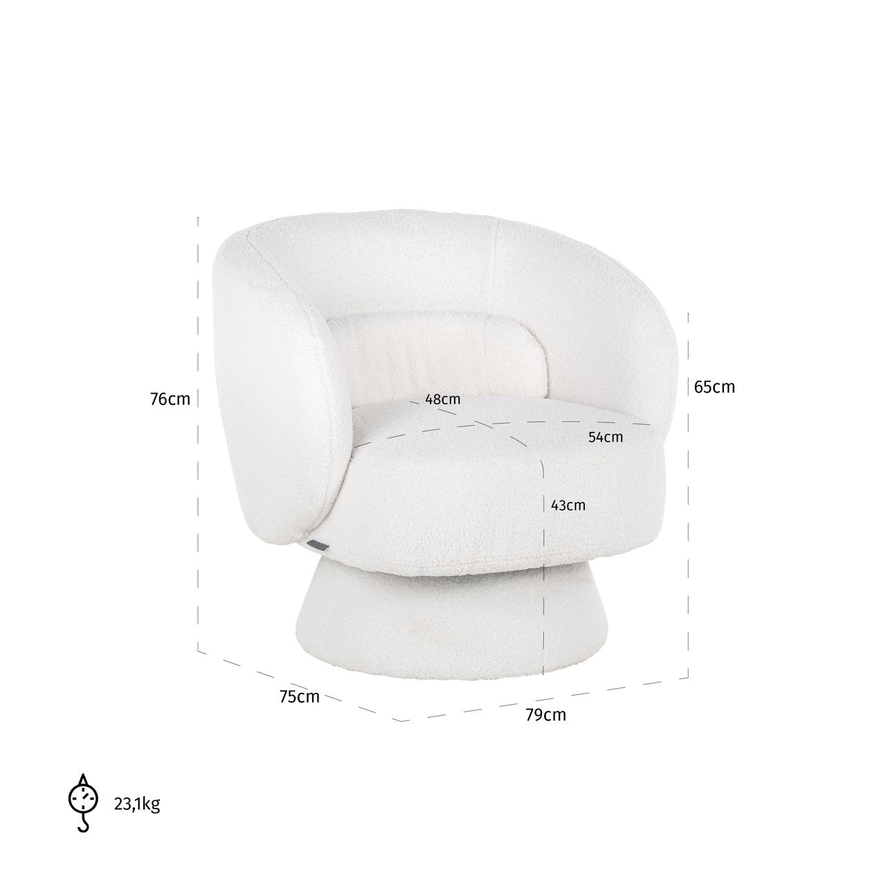 Lounge Stoel Senna White Furry Swivel