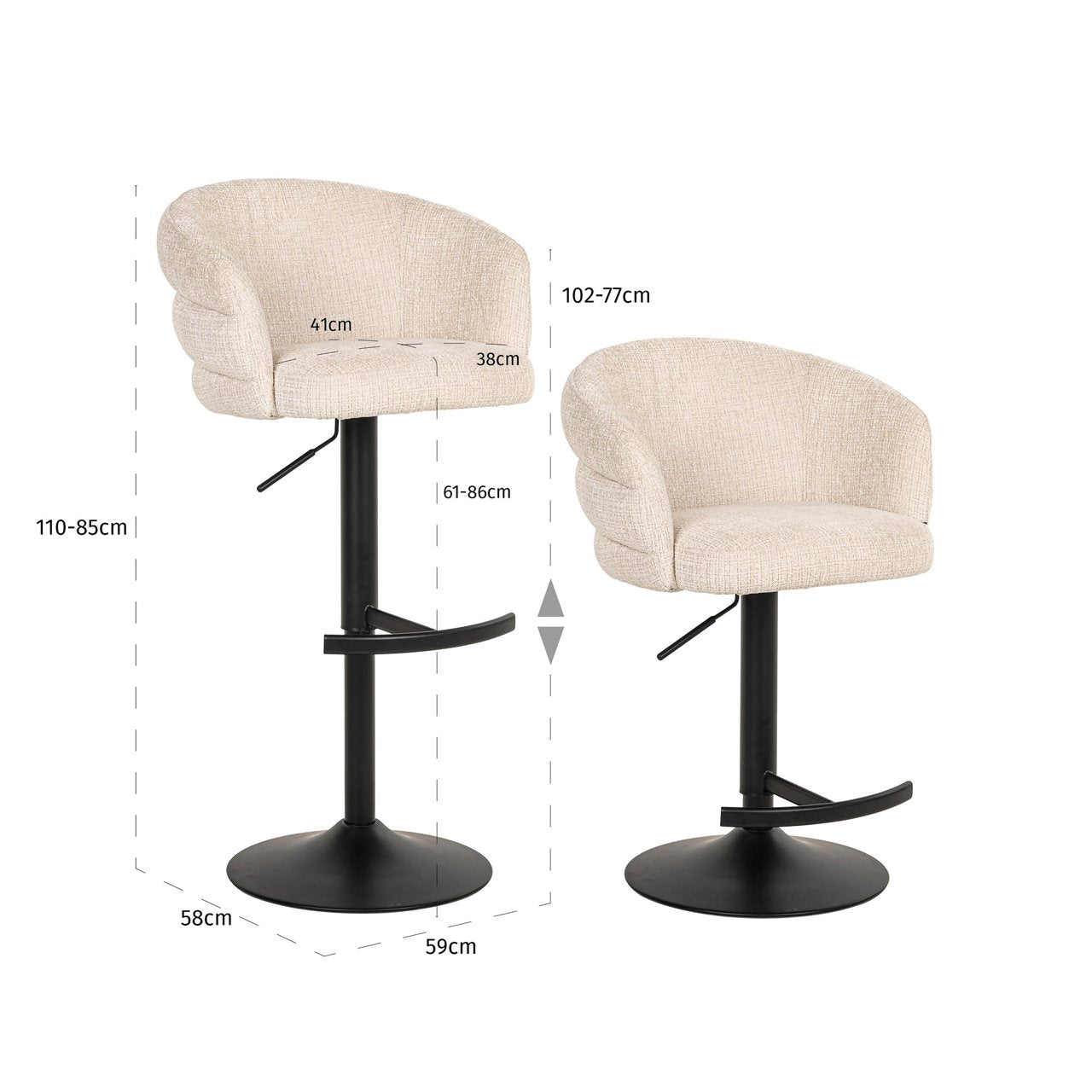 Barstoel Nikki Niagara Beige Swivel Fire Retardant
