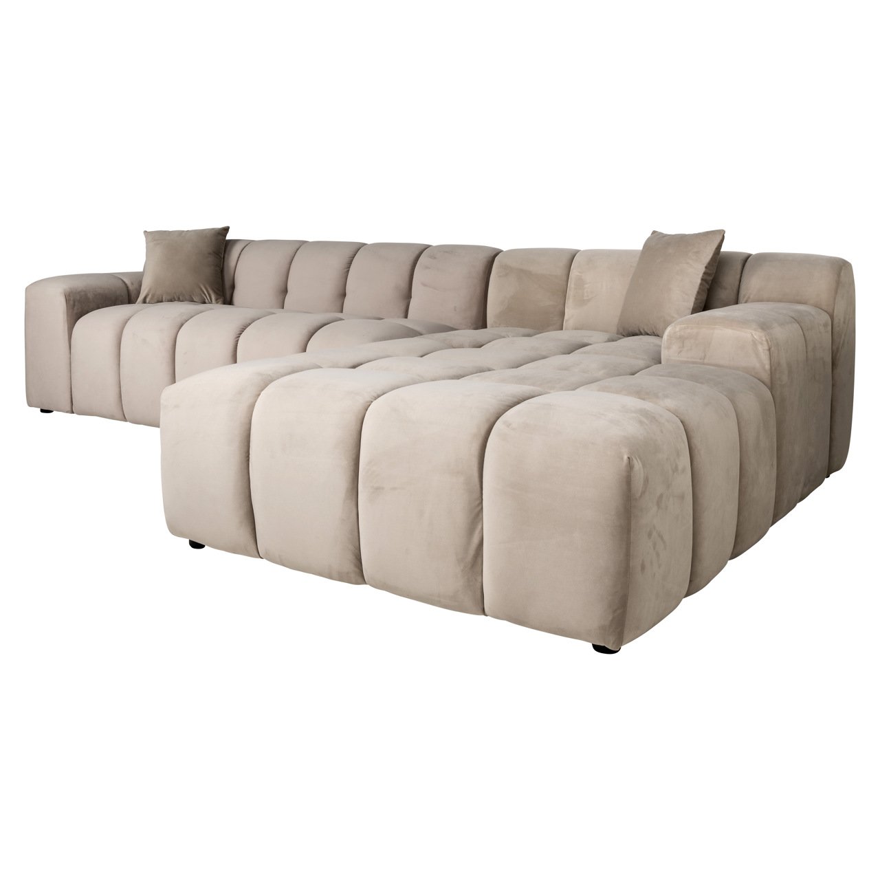 Bank Cube Khaki Velvet 3-seater + Lounge Right