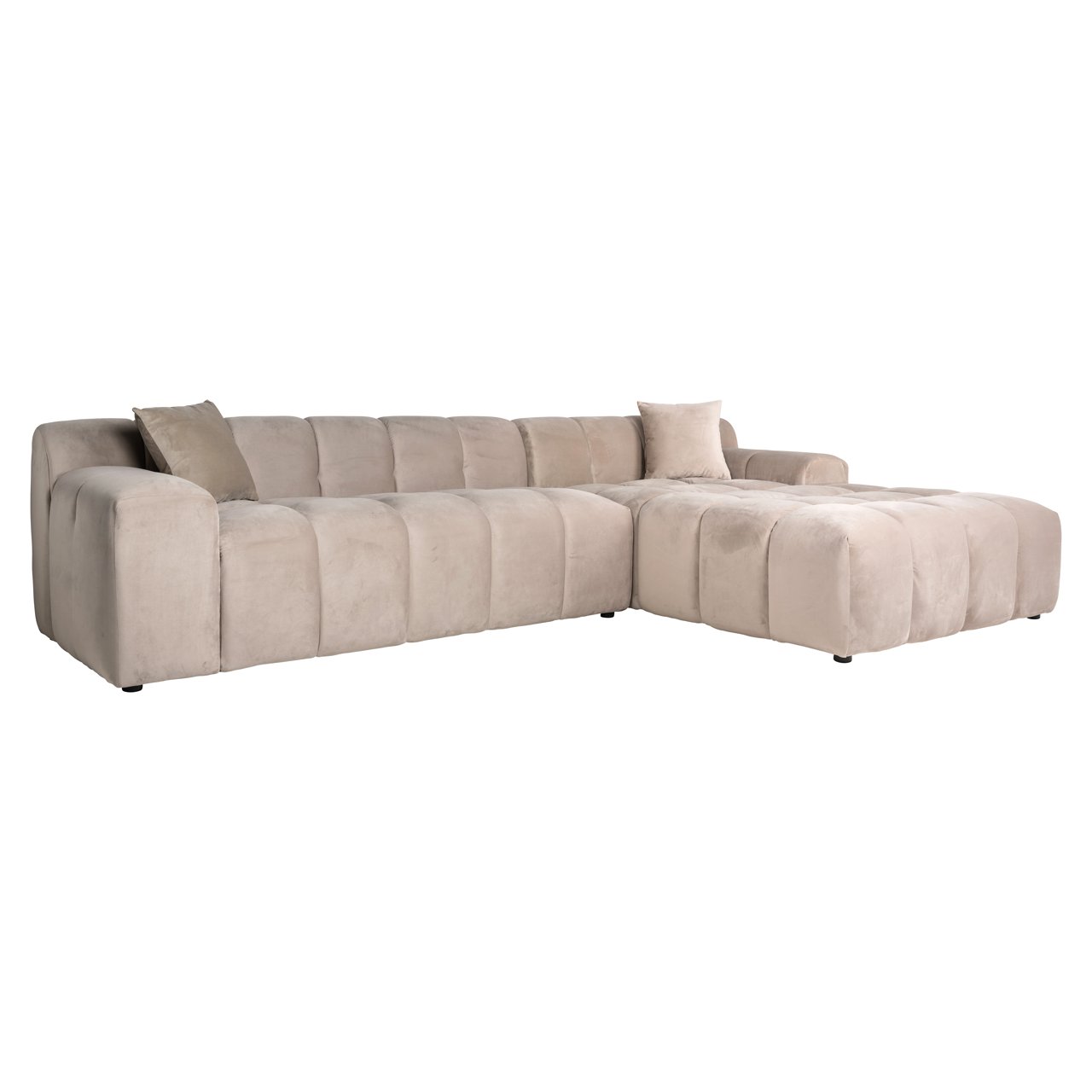 Bank Cube Khaki Velvet 3-seater + Lounge Right