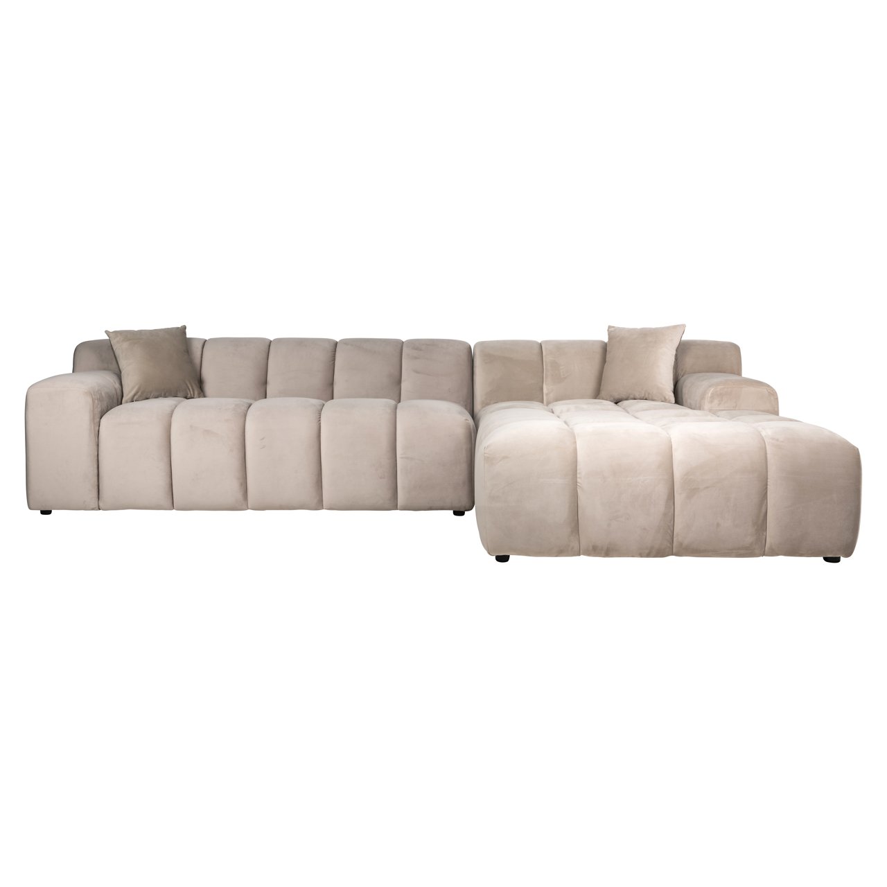 Bank Cube Khaki Velvet 3-seater + Lounge Right